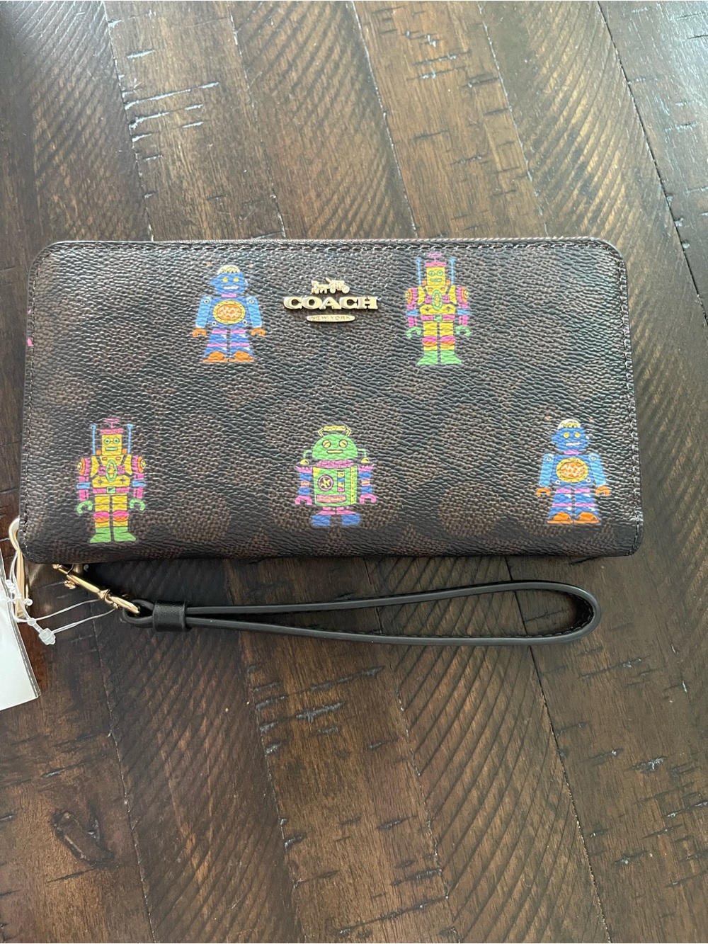 Coach Robot Brown Zip-Around Wallet with Gold Hardware NWT